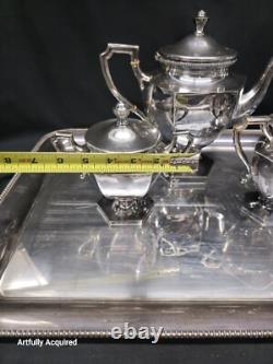 ART DECO Silverplate TEA SET Sugar, Creamer Tray Hand Made Beaded 1930s Germany