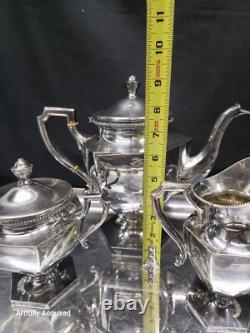 ART DECO Silverplate TEA SET Sugar, Creamer Tray Hand Made Beaded 1930s Germany