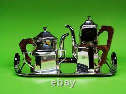 A Brazilian Art Modern Silver plate Tea and Coffee Service on Tray By St. James