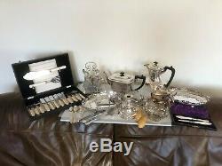 A Large Lot Of Silver Plated Items. Tea & Coffee Pot, Cutlery Set