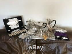 A Large Lot Of Silver Plated Items. Tea & Coffee Pot, Cutlery Set