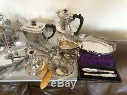 A Large Lot Of Silver Plated Items. Tea & Coffee Pot, Cutlery Set