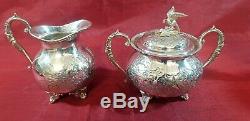 A Victorian Silver Plated Tea Set With Respoused Patterns. Bird Finials. J. Turton