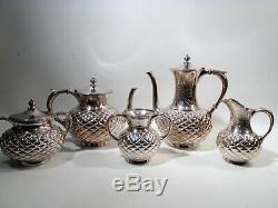 Aesthetic Meridian Victorian Silverplate 5 Pc Tea Set Quilted & Chrysanthemums