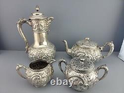 American Silver Plate Co Tea Coffee Set Floral Victorian Simpson Hall Miller