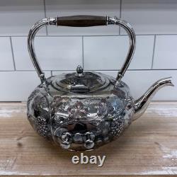 American silverplate Tipping Kettle, Grapevine Antique c. 1900 with burner