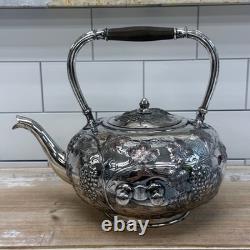 American silverplate Tipping Kettle, Grapevine Antique c. 1900 with burner