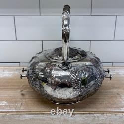 American silverplate Tipping Kettle, Grapevine Antique c. 1900 with burner