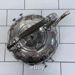 American silverplate Tipping Kettle, Grapevine Antique c. 1900 with burner