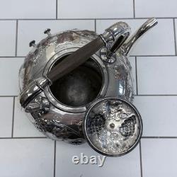 American silverplate Tipping Kettle, Grapevine Antique c. 1900 with burner