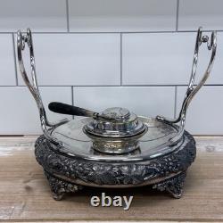 American silverplate Tipping Kettle, Grapevine Antique c. 1900 with burner
