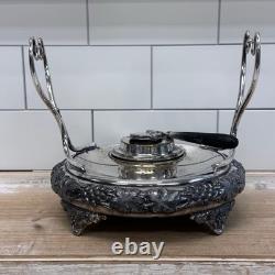 American silverplate Tipping Kettle, Grapevine Antique c. 1900 with burner