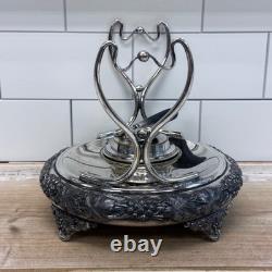 American silverplate Tipping Kettle, Grapevine Antique c. 1900 with burner