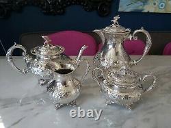 An Antique Silver Plated Bird Finial Tea Set. Embossed Patterns. J. Turton & co