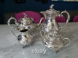 An Antique Silver Plated Bird Finial Tea Set. Embossed Patterns. J. Turton & co