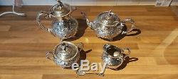 An Antique Silver Plated Tea Set With Embossed Patterns. Eagle Finials. J. Turton