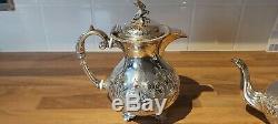 An Antique Silver Plated Tea Set With Embossed Patterns. Eagle Finials. J. Turton