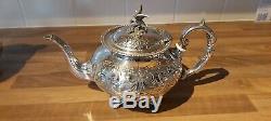 An Antique Silver Plated Tea Set With Embossed Patterns. Eagle Finials. J. Turton