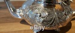 An Antique Silver Plated Tea Set With Embossed Patterns. Eagle Finials. J. Turton