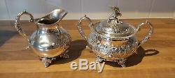 An Antique Silver Plated Tea Set With Embossed Patterns. Eagle Finials. J. Turton