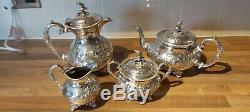 An Antique Silver Plated Tea Set With Embossed Patterns. Eagle Finials. J. Turton