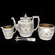 Anglo-indian Raj 12 Signs Of The Zodiac Embossed Tea Set With Bird Claw Tongs