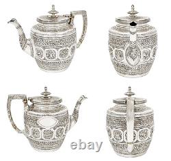 Anglo-Indian Raj 12 signs of the Zodiac embossed tea set with bird claw tongs