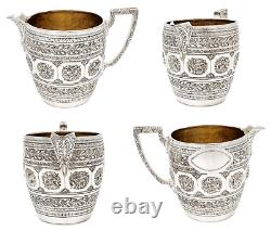 Anglo-Indian Raj 12 signs of the Zodiac embossed tea set with bird claw tongs