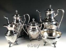 Antique 1860s STARR & MARCUS MEDALLION Silverplate Coffee Tea Set Reed Barton