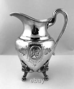 Antique 1860s STARR & MARCUS MEDALLION Silverplate Coffee Tea Set Reed Barton