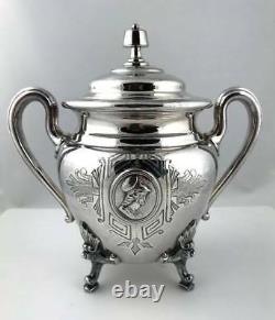 Antique 1860s STARR & MARCUS MEDALLION Silverplate Coffee Tea Set Reed Barton