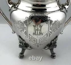 Antique 1860s STARR & MARCUS MEDALLION Silverplate Coffee Tea Set Reed Barton