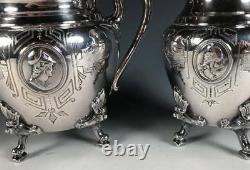 Antique 1860s STARR & MARCUS MEDALLION Silverplate Coffee Tea Set Reed Barton