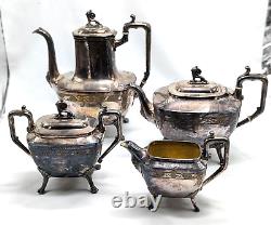 Antique 1869 Reed & Barton 4 pc Silver Plate Coffee & Tea Set #2405 Art Deco