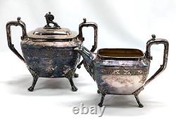 Antique 1869 Reed & Barton 4 pc Silver Plate Coffee & Tea Set #2405 Art Deco