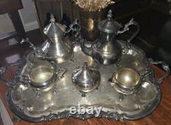 Antique 1881 F. B. ROGERS Silver Pl. Tea & Coffee Set Tray Lady Margaret 6p