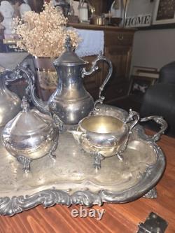 Antique 1881 F. B. ROGERS Silver Pl. Tea & Coffee Set Tray Lady Margaret 6p