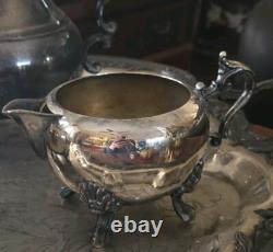 Antique 1881 F. B. ROGERS Silver Pl. Tea & Coffee Set Tray Lady Margaret 6p
