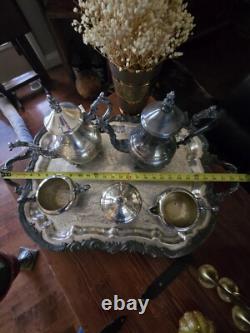 Antique 1881 F. B. ROGERS Silver Pl. Tea & Coffee Set Tray Lady Margaret 6p