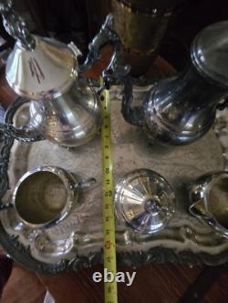 Antique 1881 F. B. ROGERS Silver Pl. Tea & Coffee Set Tray Lady Margaret 6p