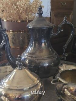 Antique 1881 F. B. ROGERS Silver Pl. Tea & Coffee Set Tray Lady Margaret 6p