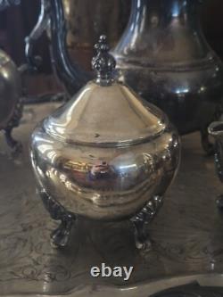 Antique 1881 F. B. ROGERS Silver Pl. Tea & Coffee Set Tray Lady Margaret 6p