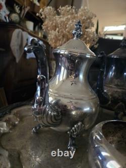 Antique 1881 F. B. ROGERS Silver Pl. Tea & Coffee Set Tray Lady Margaret 6p