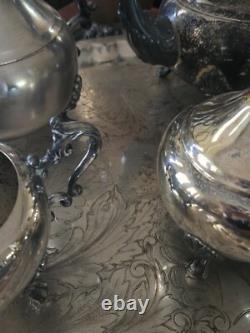 Antique 1881 F. B. ROGERS Silver Pl. Tea & Coffee Set Tray Lady Margaret 6p