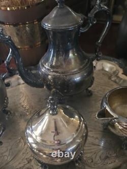 Antique 1881 F. B. ROGERS Silver Pl. Tea & Coffee Set Tray Lady Margaret 6p