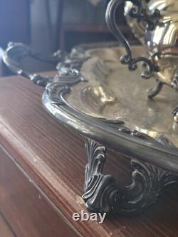 Antique 1881 F. B. ROGERS Silver Pl. Tea & Coffee Set Tray Lady Margaret 6p