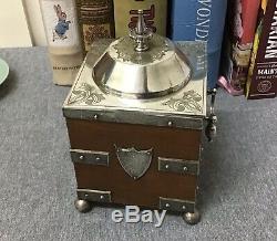 Antique 1890s John Grinsell & Sons London Silver Plate Wood Tea Canister Caddy