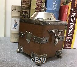 Antique 1890s John Grinsell & Sons London Silver Plate Wood Tea Canister Caddy