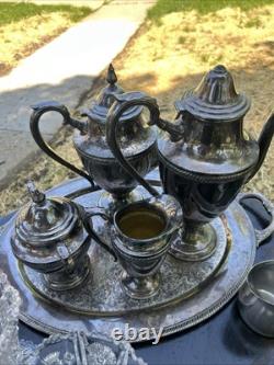 Antique 1930s Castleton Int. Silver Co Sterling Silver Plated Coffee/Tea Set