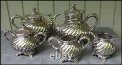 Antique # 1979 Meriden Rogers Smith Quadruple Silver Plate 5 pc Coffee Tea Set